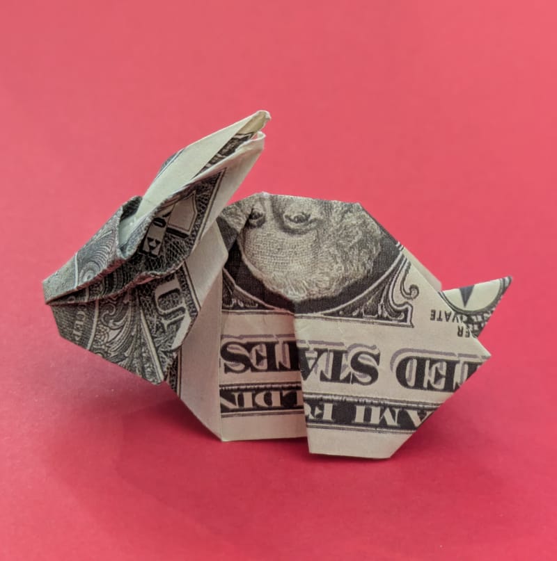 Rabbit on fake dollar bill